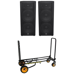 (2) JBL Pro JRX225 2000 Watt Dual 15" DJ P/A Passive Speakers + Transport Cart