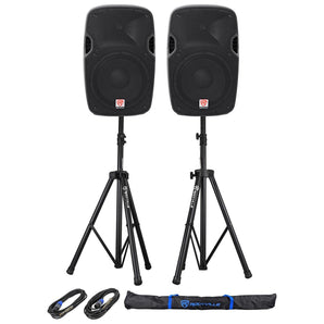 (2) Rockville SPGN128 12" 8-Ohm Passive 2400w DJ PA Speakers+Stands+Cables+Bag