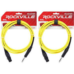 2 Rockville RCXFB6Y Yellow 6' Female REAN XLR to 1/4'' TRS Balanced Cables OFC