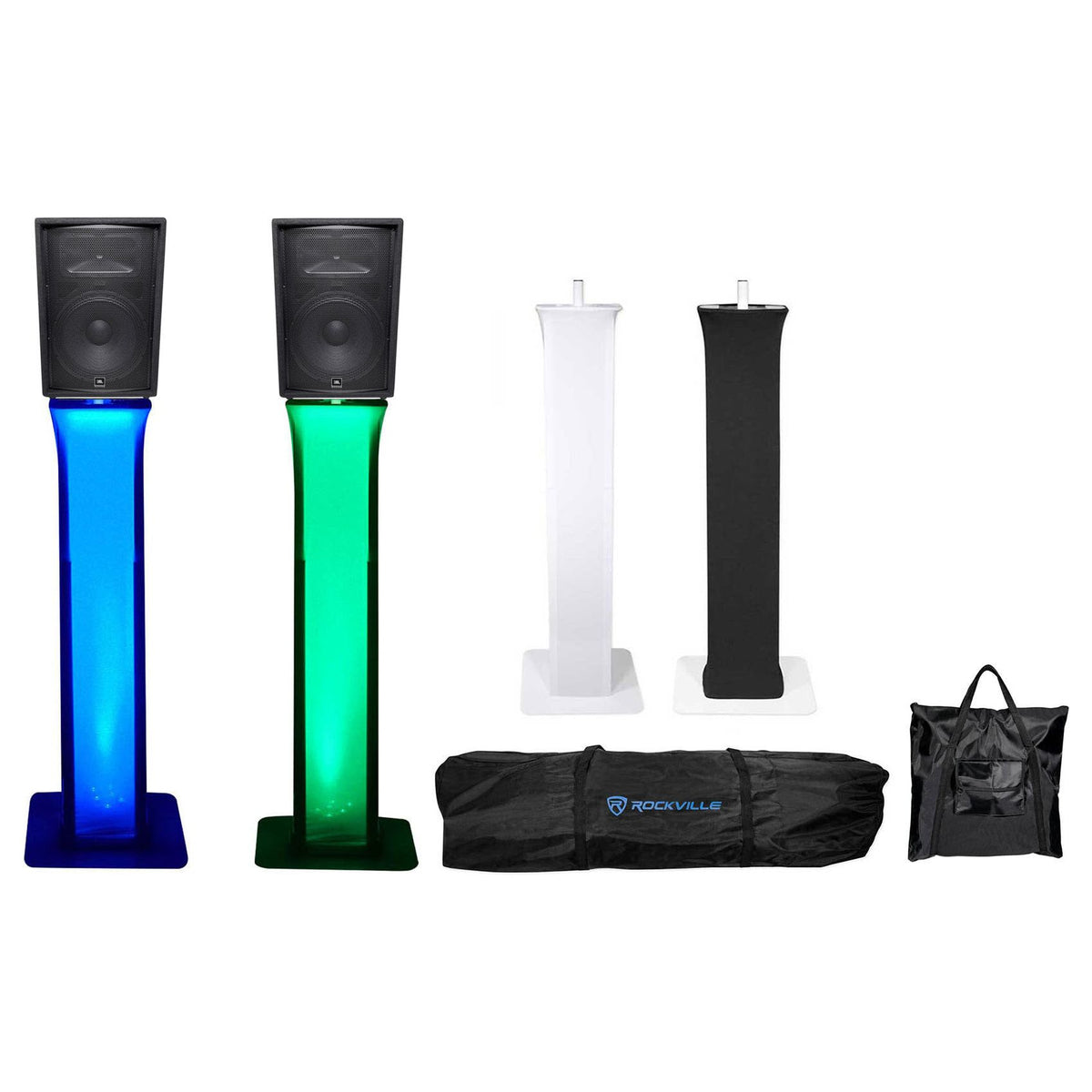 JRX215 PA Speakers with Totem Style Speaker Stands