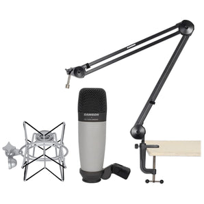 Samson C01 Studio Condenser Recording Microphone+Boom Arm+Desk Clamp+Shock Mount