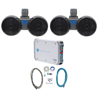 Dual 6.5" 600W Wakeboard Tower Speakers+2-Channel Amplifier+Amp Kit
