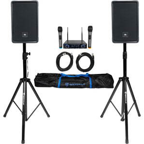 2 JBL IRX108BT 8" 1000w Powered DJ Portable PA Speakers w/ Bluetooth+Stands+Mics