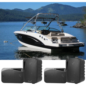 (4) Rockville HP4S Black 4 inch Marine Box Speakers with Swivel Bracket For Boats