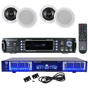 Rockville RPA60BT Home Theater Bluetooth Receiver+10 Band Eq+4) Ceiling Speakers