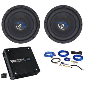 (2) Rockville K5 W8K5S2 8" 800w 2 Ohm Car Subwoofers+Mono Amplifier+Amp Kit