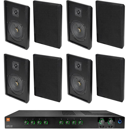 CSMA240 2x40W Amplifier + (8) Black 5.25" Slim Wall Speakers