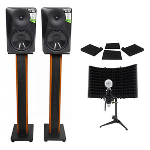 2) Mackie MR824 8” 85w Studio Monitors+Condenser Mic+36" Stands+Pads+Shield