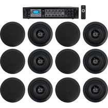 Commercial Amp+12) 5.25" 2-Way Black Ceiling Speakers 4 Hotel/Office