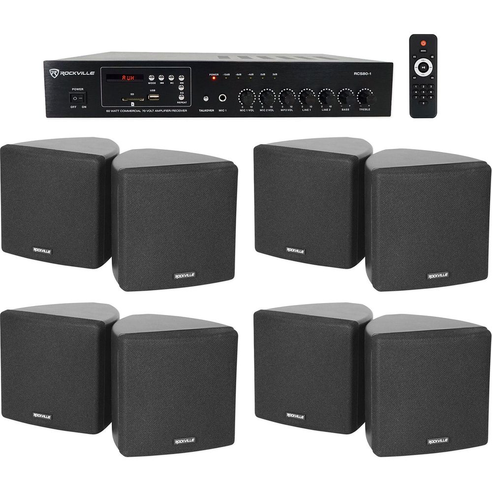 RCS80-1 60W Amp 4-Pack + Cube 3.5" Black Speakers Bundle
