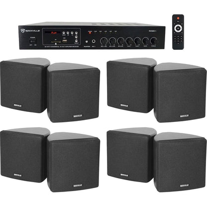 RCS80-1 60W Amp 4-Pack + Cube 3.5" Black Speakers Bundle