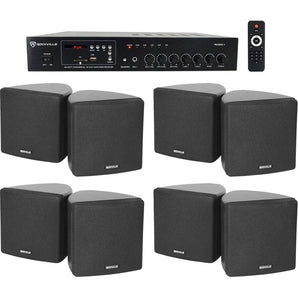 Rockville Commercial Restaurant Bluetooth Amplifier+(8) 3.5" Black Cube Speakers