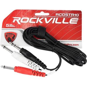 New Rockville RCDSTR10B 10' 1/4" TRS to Dual 1/4" TS Y-Cable 100% Copper