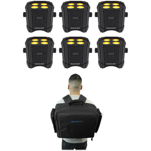 (6) Chauvet DJ Ezlink Par Q4 BT Wireless Battery Bluetooth Wash Lights+Backpack