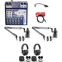 2-Person Podcasting Podcast Bundle with Mixer, Headphones, Mic & Boom Arm