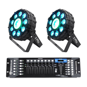 2) Chauvet DJ FX Par 9 Multi-FX LED, SMD RGB+UV Strobe Par Lights+DMX Controller