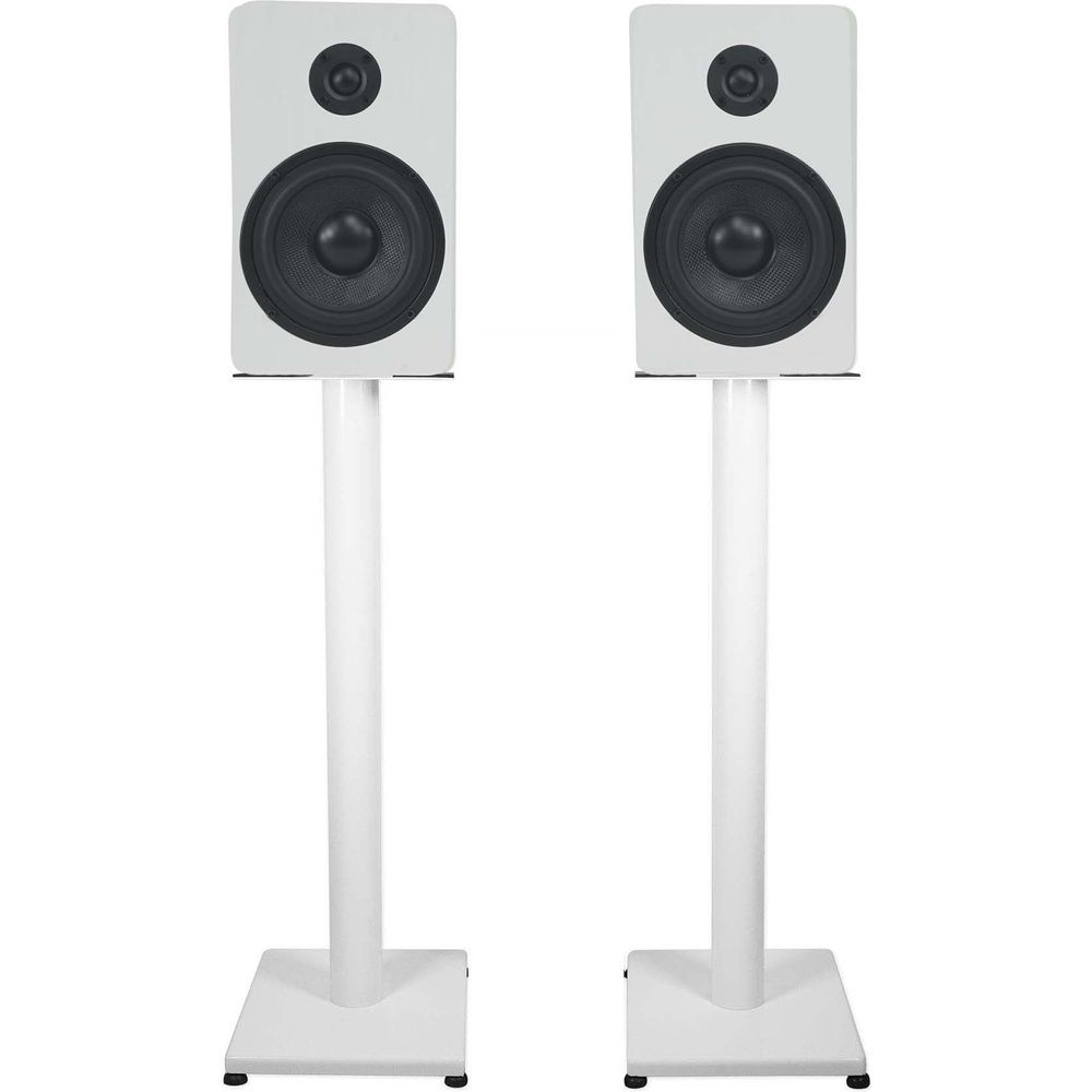 RockShelf 54W White 5.25" Home Bookshelf Speakers w/29" Stands