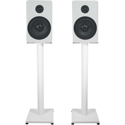 RockShelf 54W White 5.25" Home Bookshelf Speakers w/29" Stands