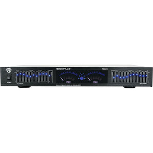 Rockville REQ20 19" Rack Mount Pro Dual 10 Band Graphic Equalizer EQ w/VU Meters