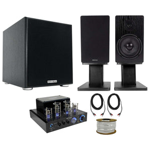 Rockville BluTube LED Bluetooth Tube Amplifier+Bookshelf Speakers+Stands+10" Sub