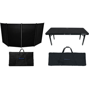 Rockville RFAAC Black Facade Booth+Travel Bag+Scrim+Foldable Adjustable DJ Table