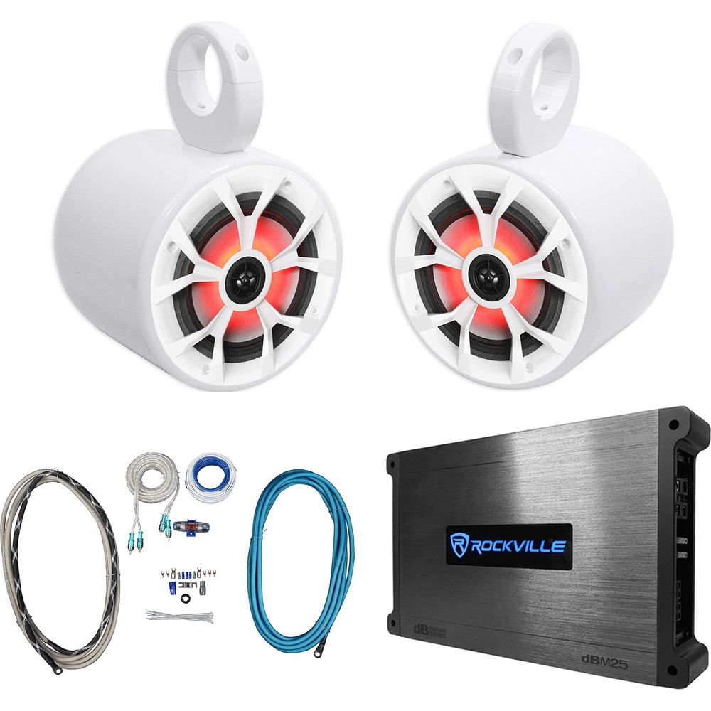 RKL65MBW 6.5" 700W Marine Wakeboard LED Speakers+Amplifier+Amp Kit