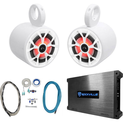 RKL65MBW 6.5" 700W Marine Wakeboard LED Speakers+Amplifier+Amp Kit