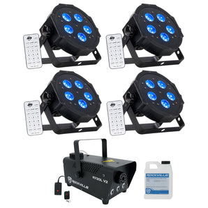 (4) American DJ ADJ MEGA HEX PAR Can RGBWA+UV Slim LED Wash Lights+LED Fogger