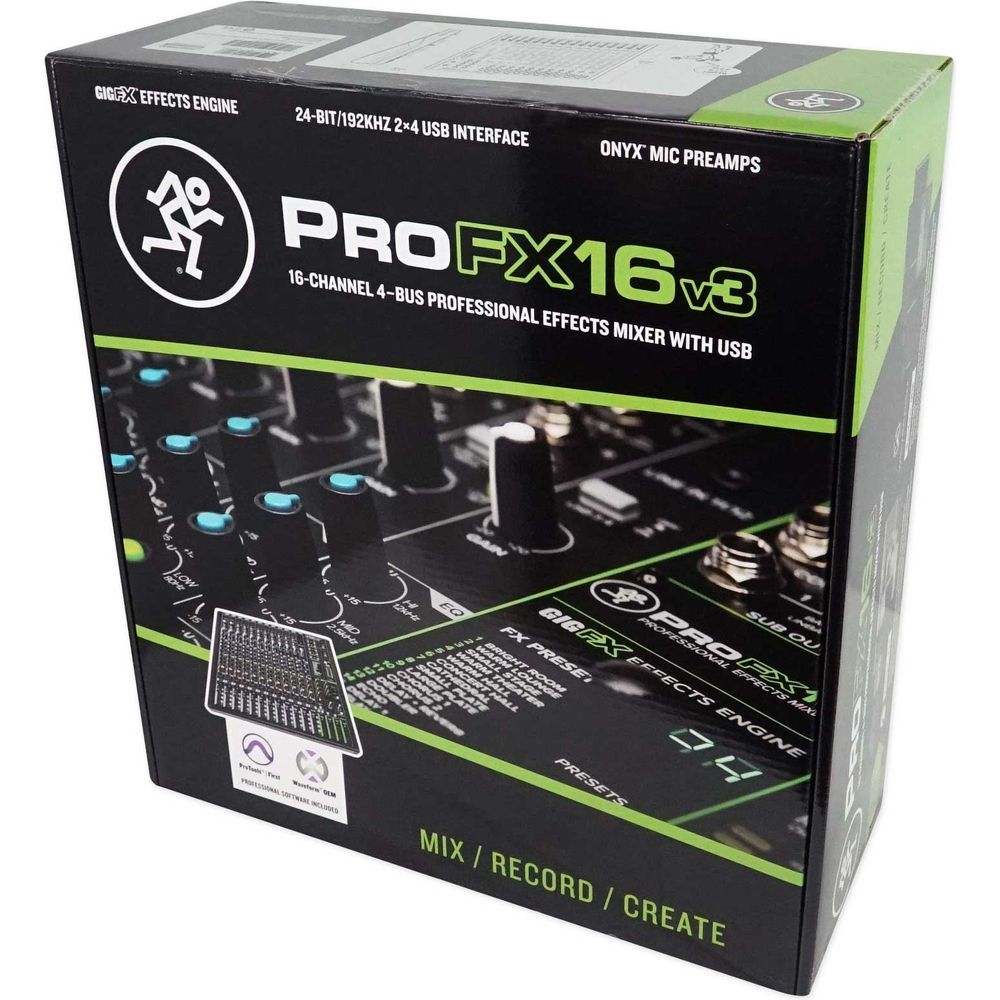 ProFX16v3 16-Channel Effects Mixer w/USB + (3) Mics + Case + Cables