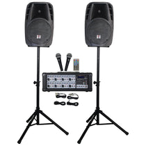 Pair of Rockville Package 12" 1400 Watts Passive DJ PA Speakers+(2) Stands+(2) Mics+Cables