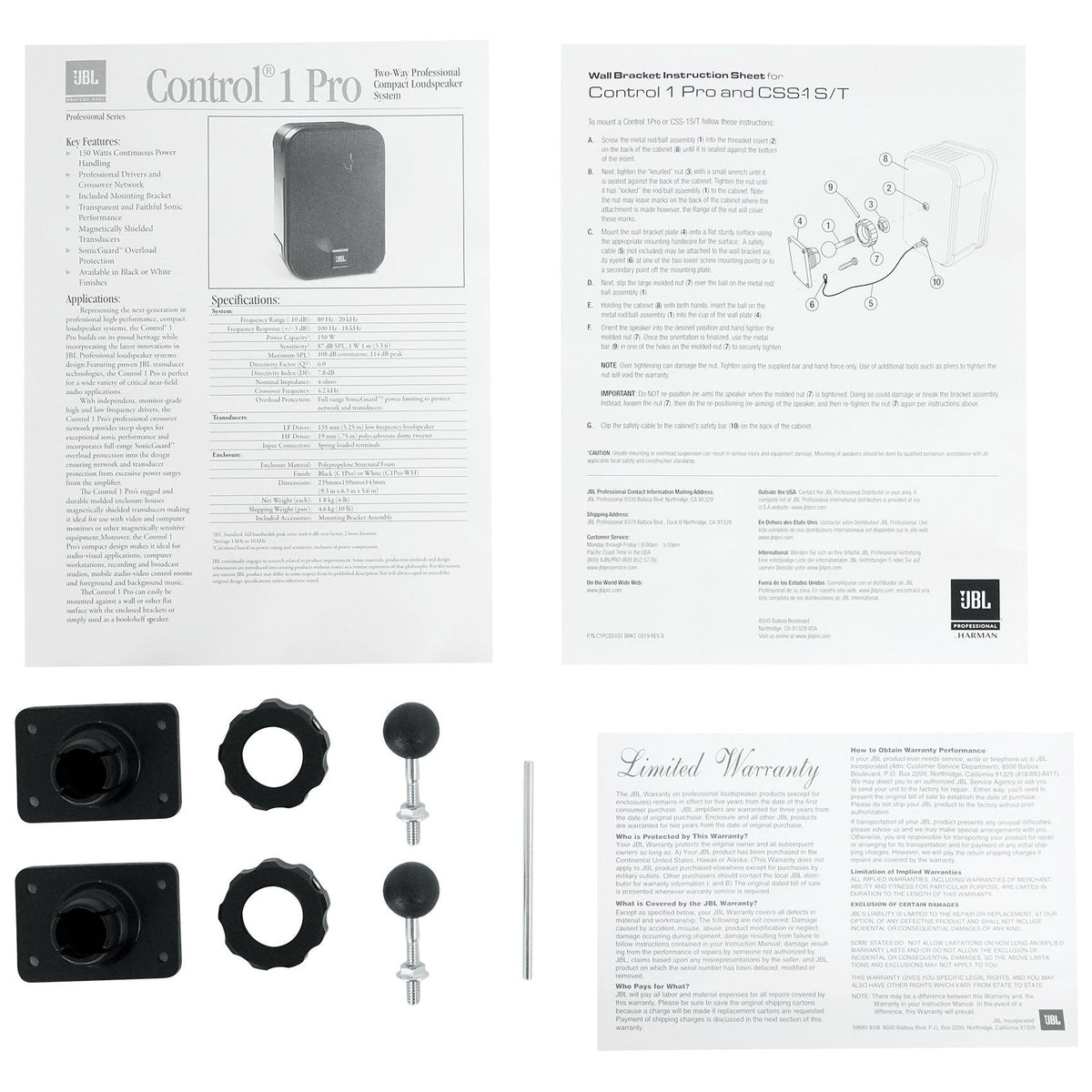 Pair JBL C1PRO Control 1 PRO Black 5.25" Wall Mount Home/Commercial Speakers