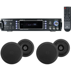 Rockville Home Theater Bluetooth Receiver+(4) 5.25" Black In-Ceiling Speakers