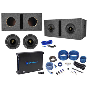 2) Rockville W65K9D2 6.5" 1000w Car Subwoofers+Vented Box+Mono Amplifier+Amp Kit