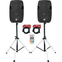 (2) SPGN108 10" Passive 800W DJ PA Speakers+LED Stands+Remote+Cables