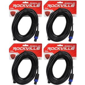 4 Rockville RCSS1425 25' 14 AWG 100% Copper Speakon to Speakon Pro Speaker Cable