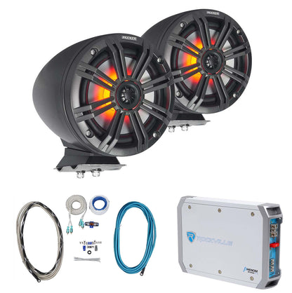 KMFC65 6.5" Black Marine LED Speakers, Amplifier & Wire Kit