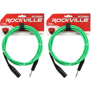 2 Rockville RCXMB6-G Green 6' Male REAN XLR to 1/4'' TRS Balanced Cables