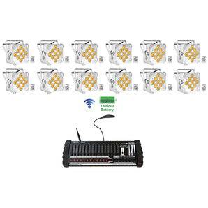 12 Rockville BEST PAR 60 Battery Wash Lights Wireless DMX+384 Channel Controller