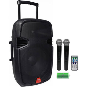 Rockville RAM15BT 15"Portable Rechargeable 800W DJ PA Speaker, 2 Mics, Bluetooth