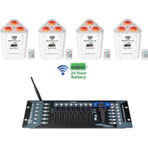 (4) RockWedge LED White Battery Lights+Wireless DMX Controller