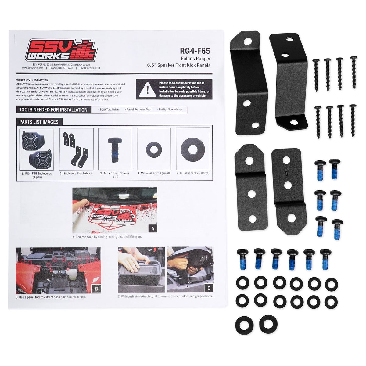 6.5" Kicker Speakers in Kick Panel Enclosures for Ranger XP1000