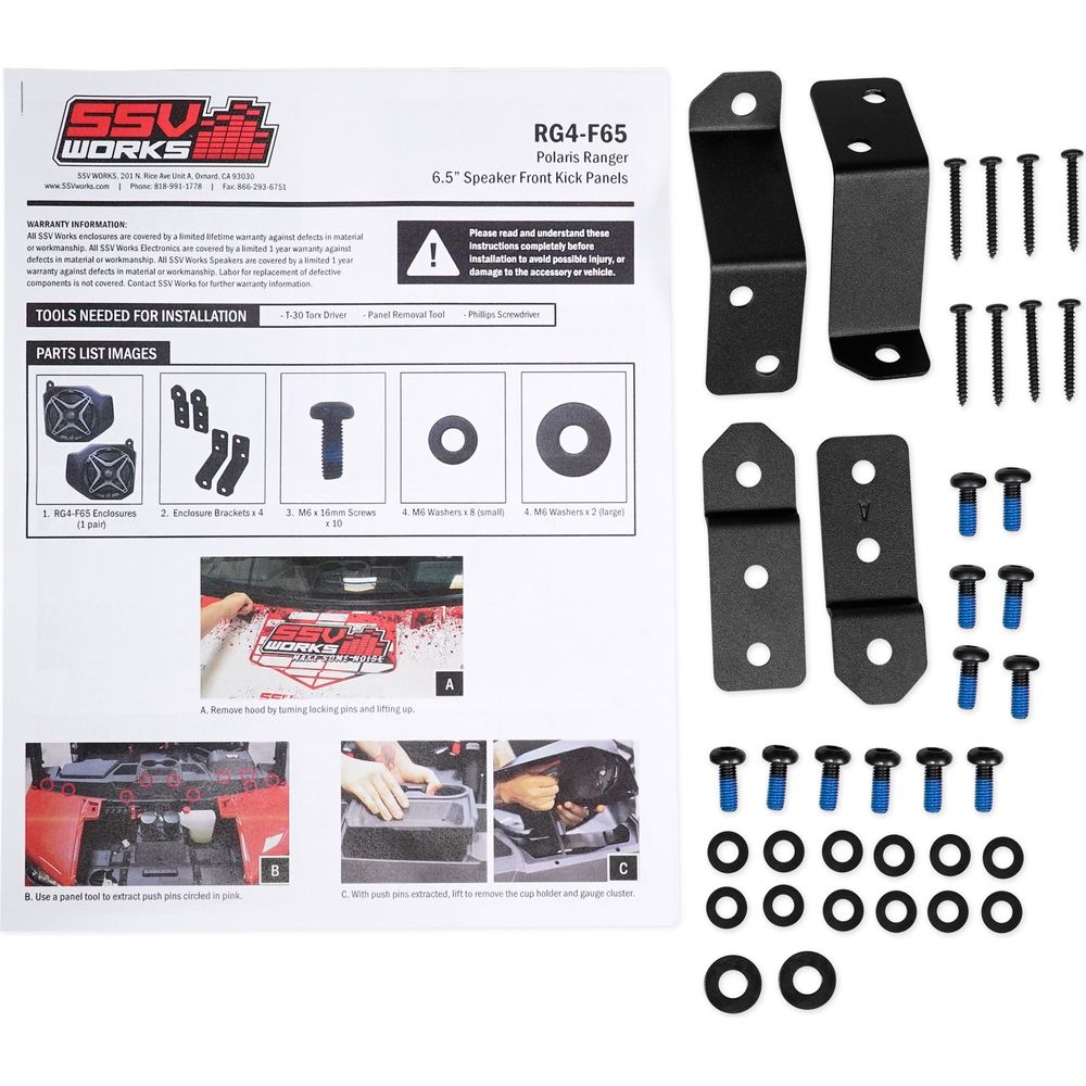 6.5" Front Kick Panel Speaker Pod Enclosures For Polaris Ranger XP1000
