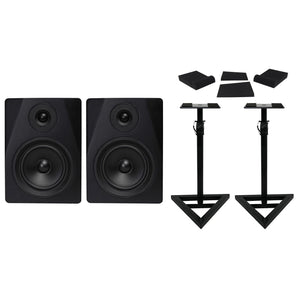 (2) Rockville DPM5B Dual Powered 5.25" 300w Active Studio Monitors+Stands+Pads