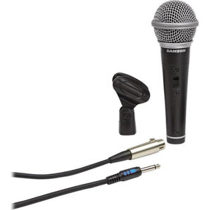 (2) Samson R21S Dynamic Handheld Microphones+Mic Clips+Cables+3.5mm adapters