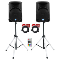 (2) RPG15BT 15" Powered Wireless Link DJ Speakers+Bluetooth+LED Stands