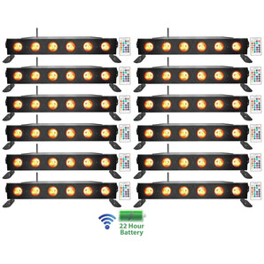 (12) Rockville BEST STRIP 60 Black Rechargeable Wash Light Bars w/Wireless DMX