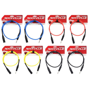 8 Rockville 3' Male REAN XLR to 1/4'' TRS Cable (4 Colors x 2 of Each)