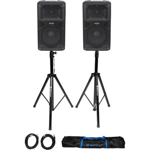 (2) Samson RS112A 12" 400w Powered DJ PA Speakers w/Bluetooth/USB+Stands+Cables