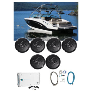 6 Rockville RSM65B 6.5" Waterproof Slim Marine Boat Speakers+6-Channel Amplifier
