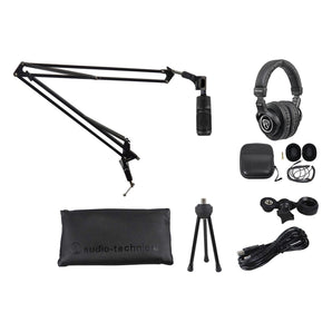 Audio Technica AT2020USB+ Podcast Podcasting Microphone+Headphones+Boom Arm